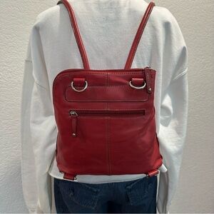 Clarks 🍒 Red 100% Leather Backpack Bag Shoulder Purse Convertible Straps